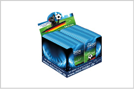 Mini-FOLDER Spielplan mit Umschlag Ansicht Gratis Dispenser-Box mit Spielplänen befüllt.